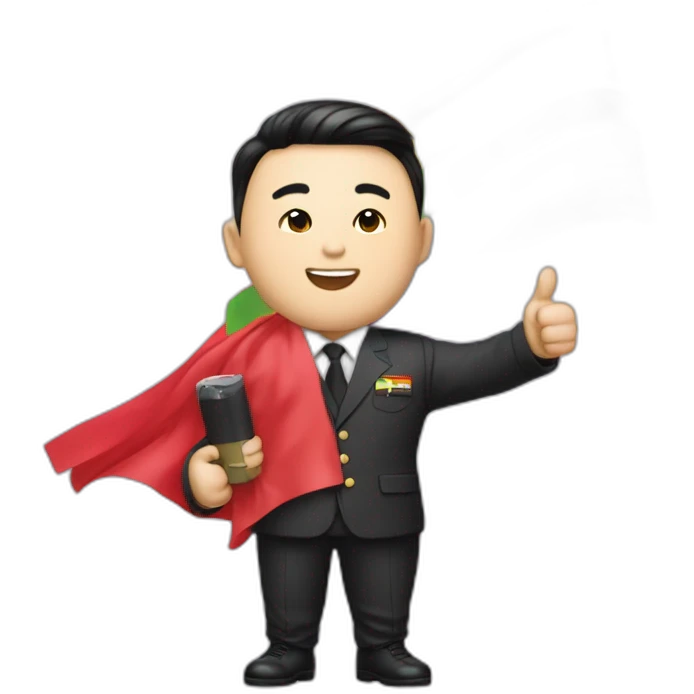 Kin Jong-un yuholding a lgbt flag and giving a thumbs up emoji
