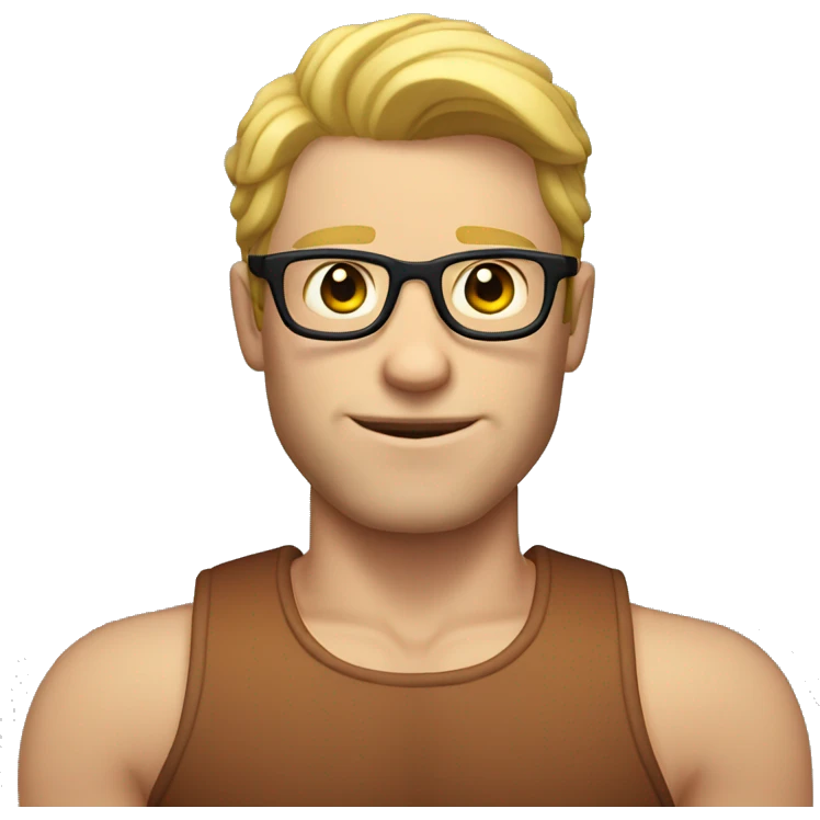 guy with fair skin, glasses, and biceps emoji