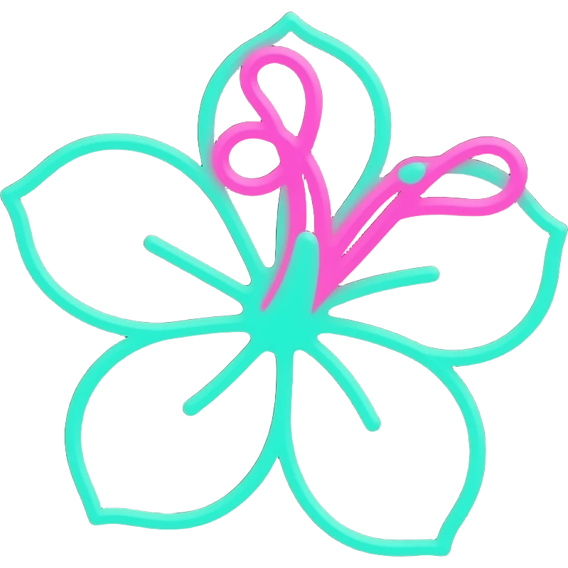 A tropical turquoise and vivid hot pink, neon lime green floral line art on a sleek black background, designed to be inviting, playful and minimal, 16k hd professional quailty, must not be blurry, must be no emoji faces, emoji icons, no human figures  emoji