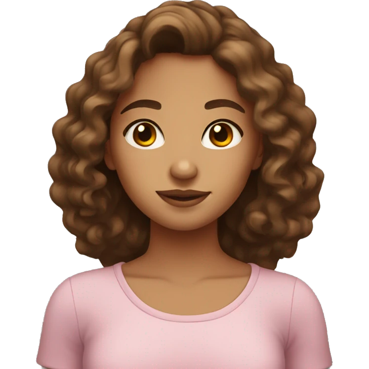 Girl with brown wavy hair and tan skin and brown eyes emoji