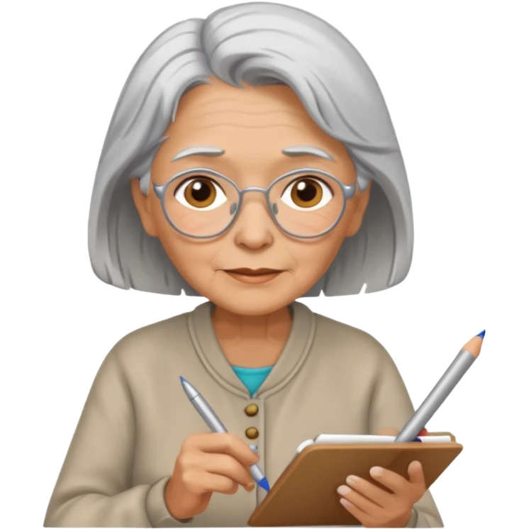 An elderly woman sketching. art board emoji