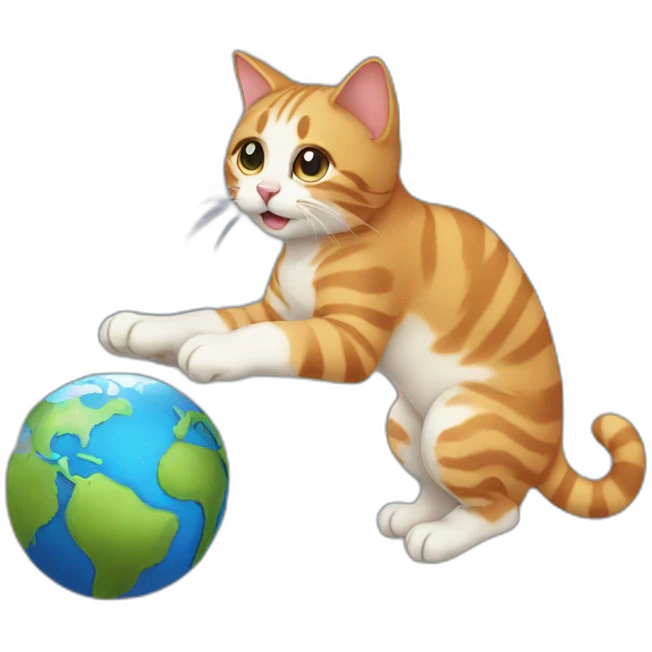 cat playing with earth emoji