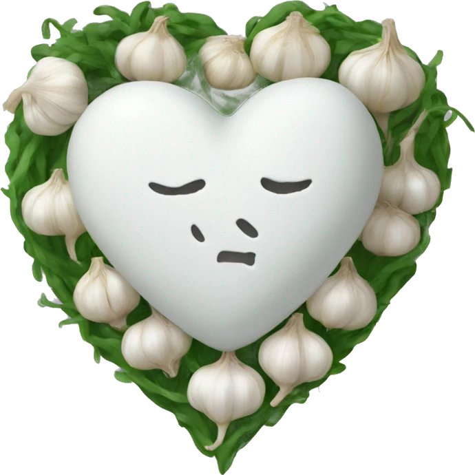 white heart adorned with garlic garland emoji