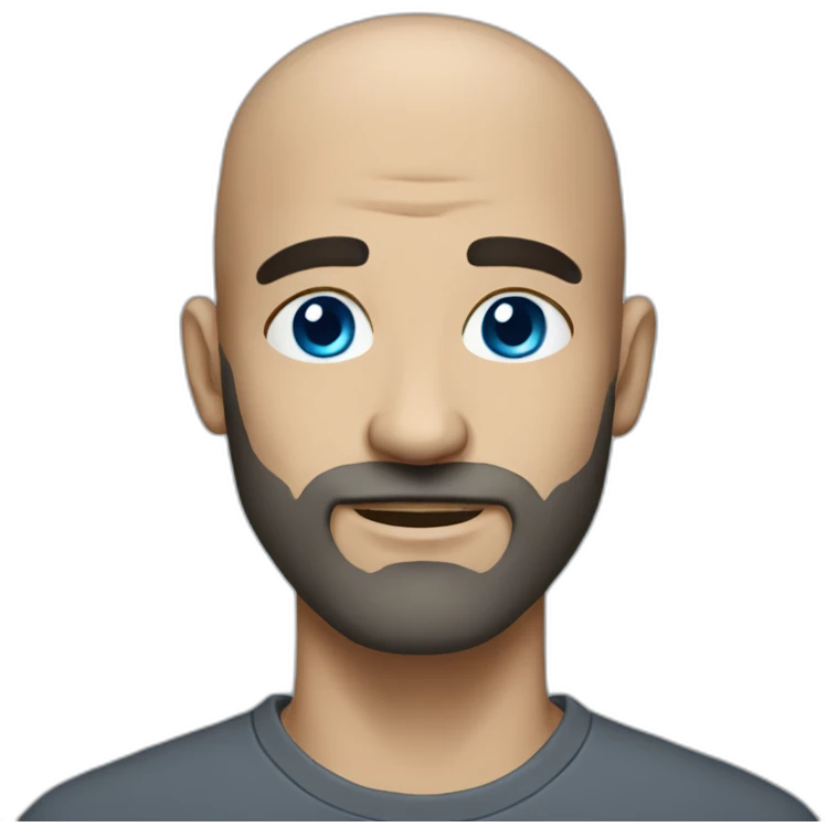Bald with blue eyes and dark grey beard and small eyebrows emoji
