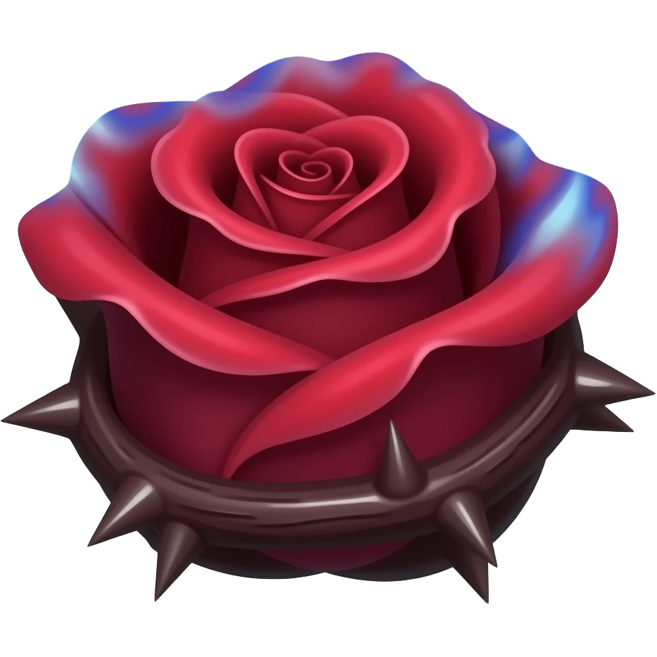 Je veux une rose rouge bordeaux avec des épines couleur bordeaux , et qu’elle est des flammes bleues emoji