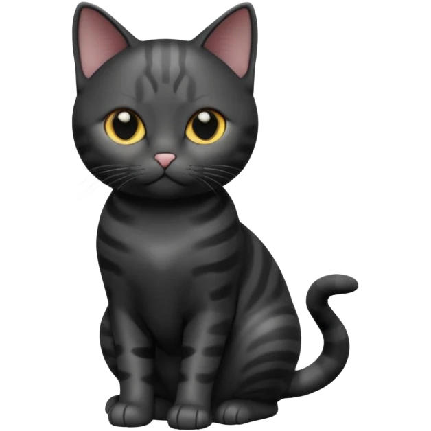 A 3D cartoon jet-black American Shorthair cat, smooth shiny coat, subtle reflections, balanced light contrast, Memoji-style realism. full body or half body. emoji