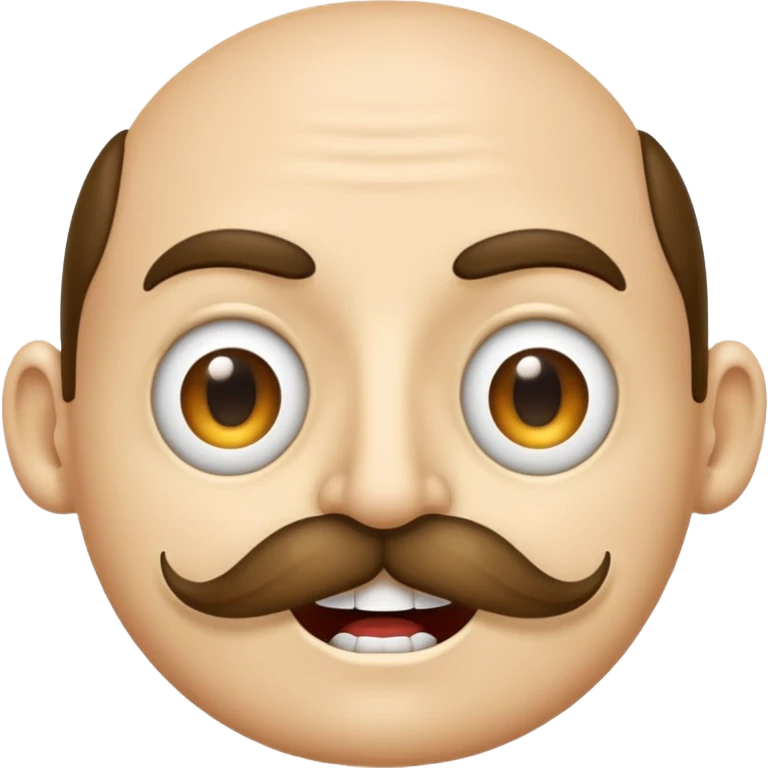 A regular emoji face with Half lidded eyes, large nostrils a moustache and sharp teeth emoji