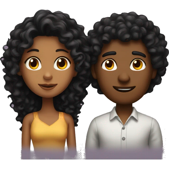 A guy with brown skin and big black curly hair kissing a girl with ginger long hair  emoji