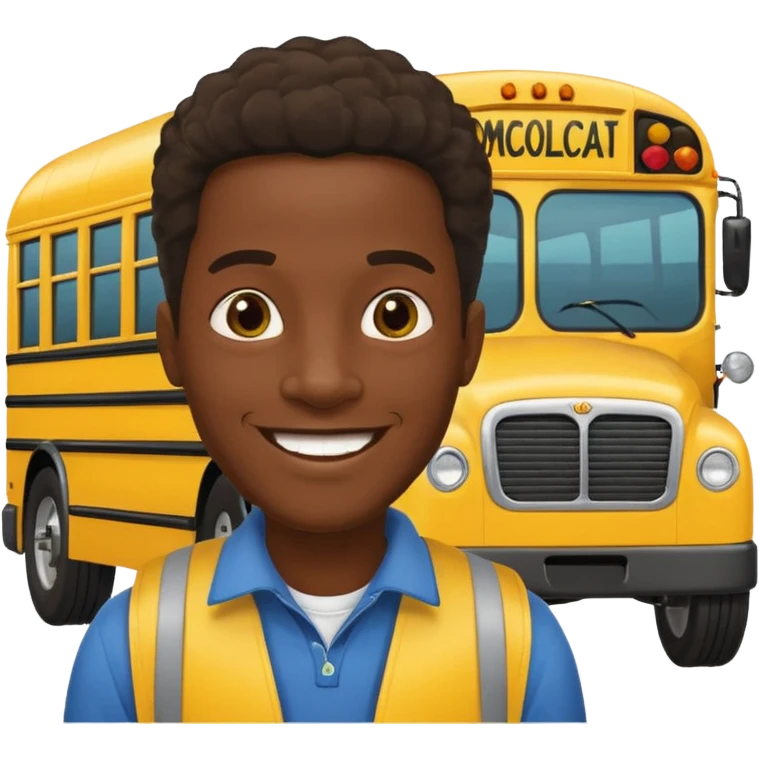 a school bus with a jamaican man saying bomboclat ("BOMBOCLAT' in speech buble) emoji