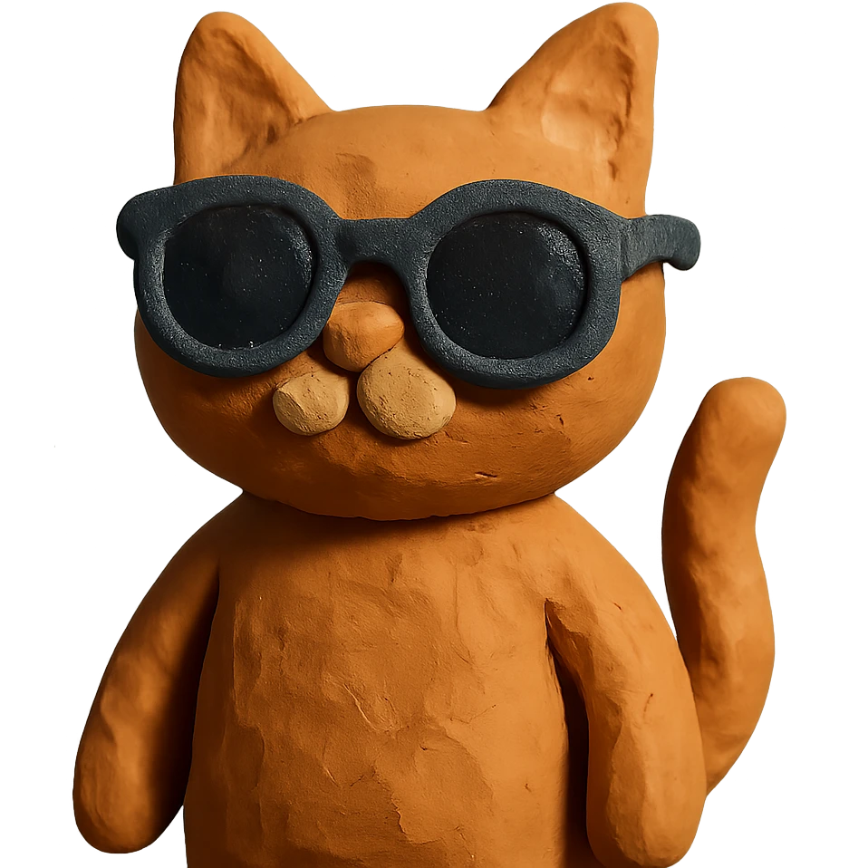claymation style cat wearing sunglasses emoji