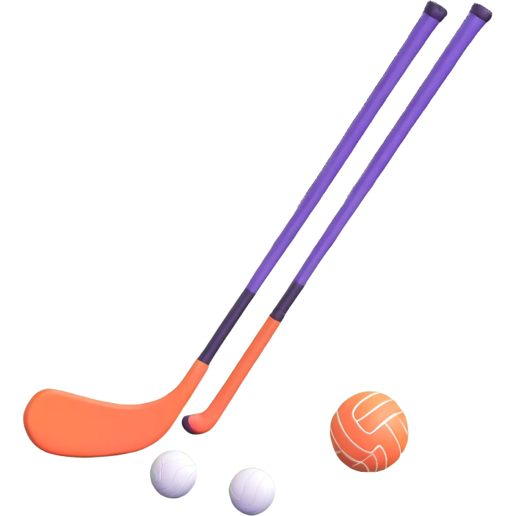 field hockey stick and ball on lush green field emoji