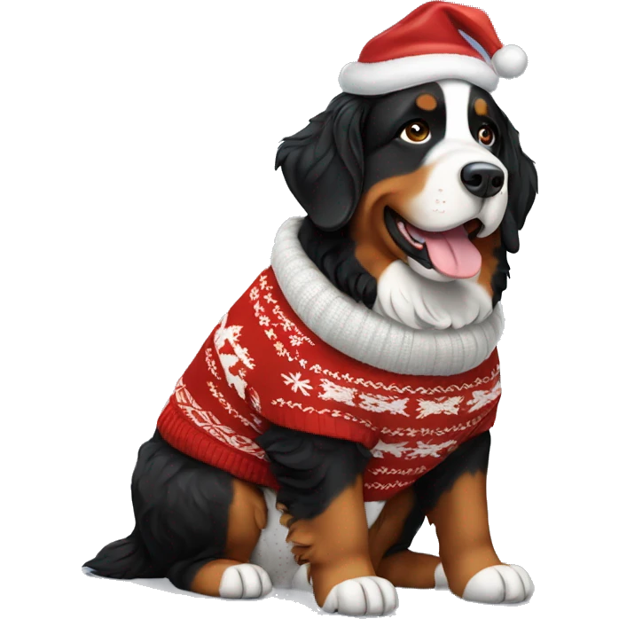 Bernese mountain dog wearing a Christmas sweater emoji