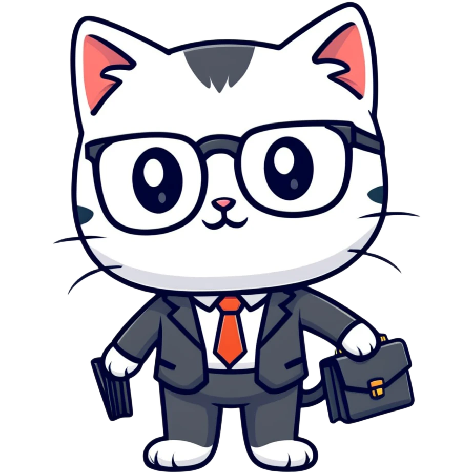 kitten in a suit holding a briefcase and wearing glasses emoji