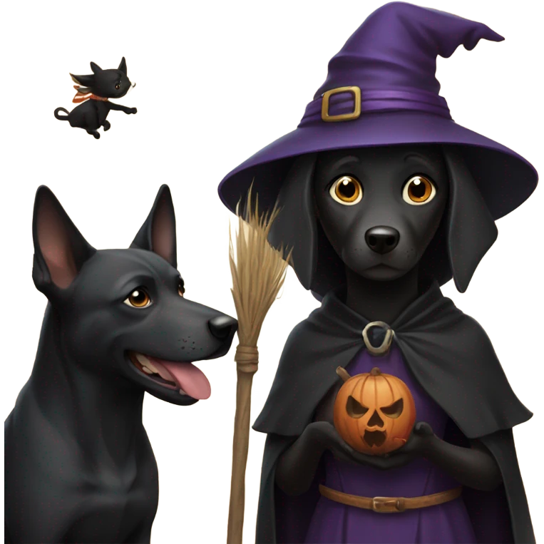 Black dog with a witch  emoji