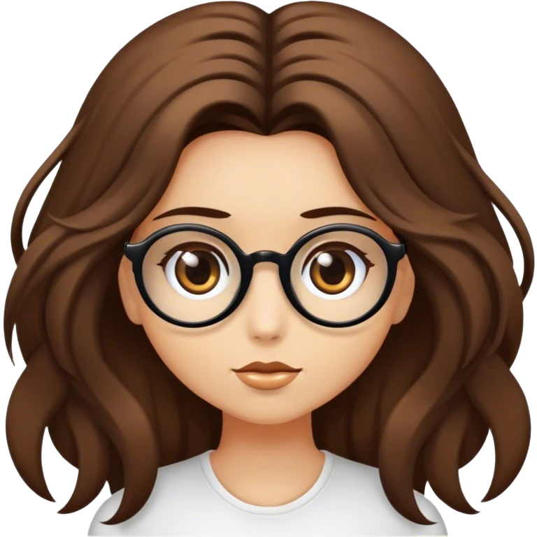 ragazza con capelli lunghi marroni, occhi castani, occhiali neri, che ha un'idea emoji
