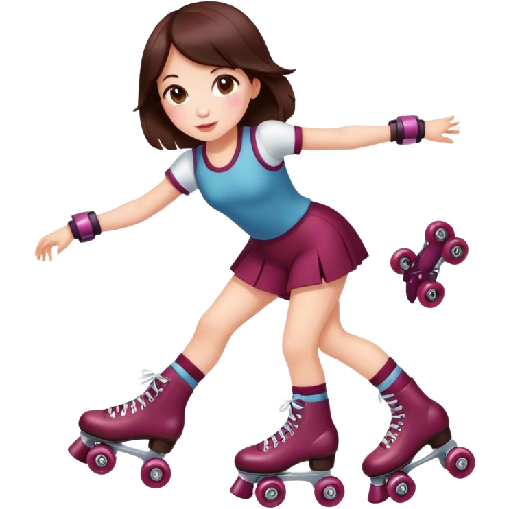Cute brunette girl with burgundy rollerskates emoji