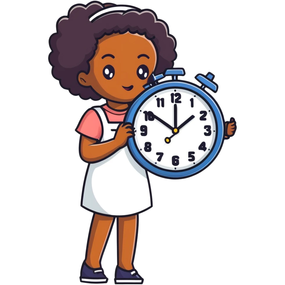 black girl with clock emoji
