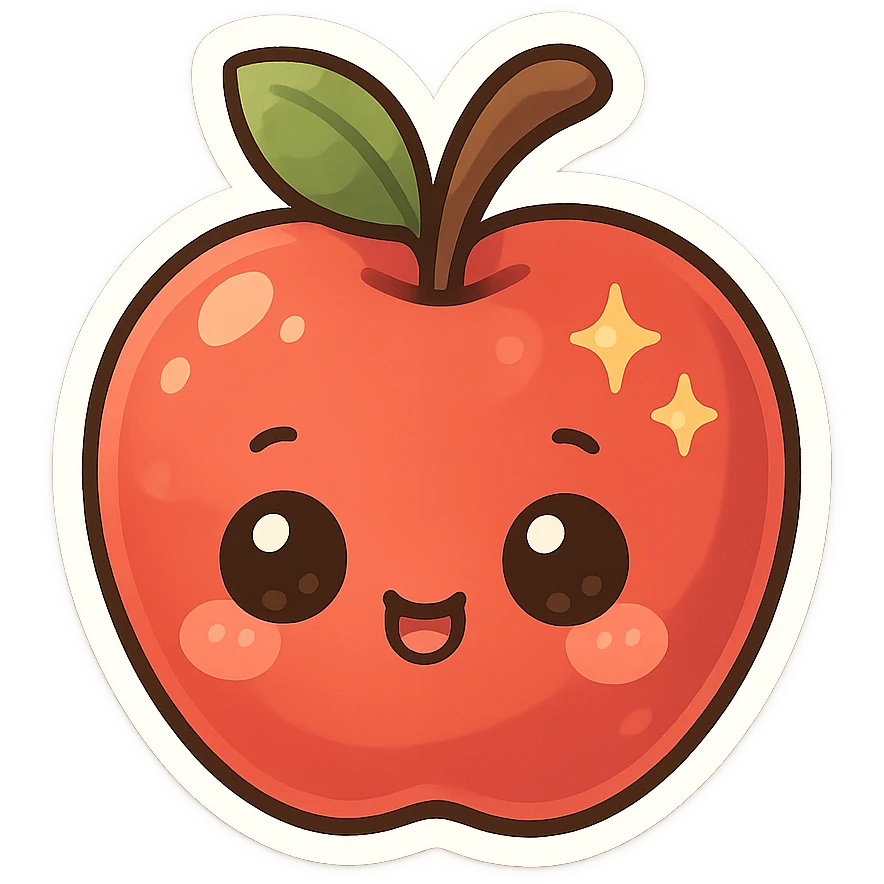 Sparkling Q-version sticker apple, cute and exaggerated emoji