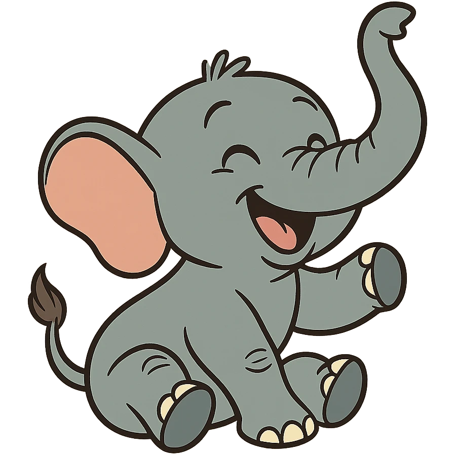 baby elephant in playful pose with trunk up in flat toon style emoji