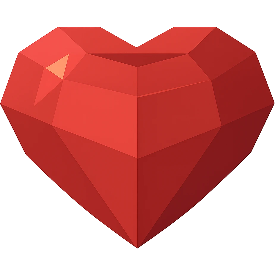 Transform this heart into a ruby in vector illustration style: no outlines, clear shadows and highlights, rich red color, stylized as vector graphics with flat color fills and geometric highlights. emoji