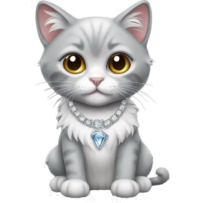 Grey rag doll cat with diamond necklace  emoji