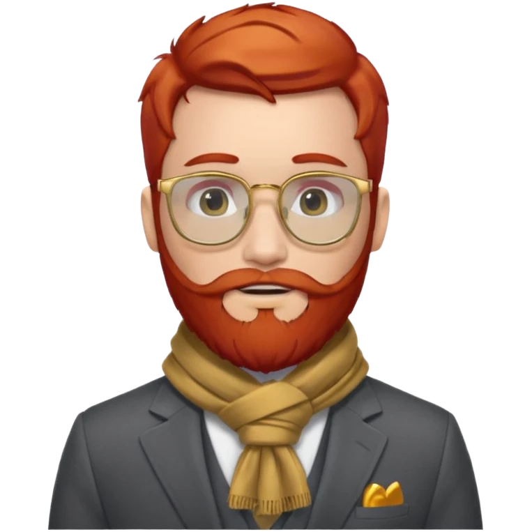 gray scarf, male,  beard, red hair, with suit, gold glasses emoji