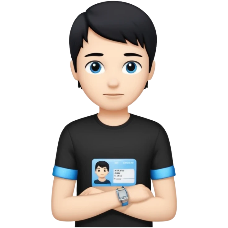 driving license of ipretty bratz emoji of a boy with a black tee, silver- blue bracelet, black hair emoji