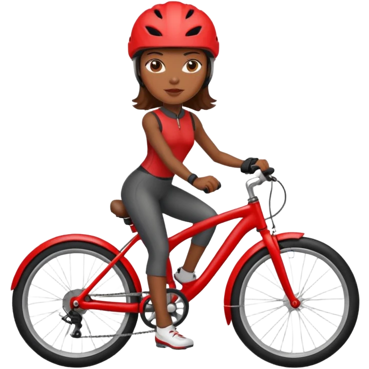 a black woman on a red bike with bike helmet emoji
