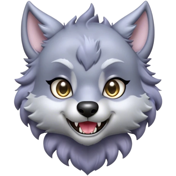 Cinematic Cute Werewolf Portrait Emoji, with a cuddly, miniature lupine form in soft moonlit grays and silvers, featuring oversized sparkling eyes and a sweet, endearing snarl, simplified yet irresistibly adorable, highly detailed with a gentle glowing outline that captures the playful, heartwarming essence of a little werewolf! emoji