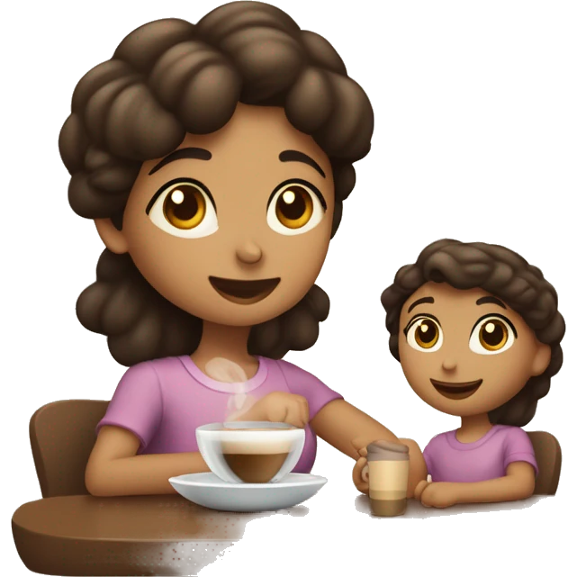 menina morena tomando café com sua mãe  emoji