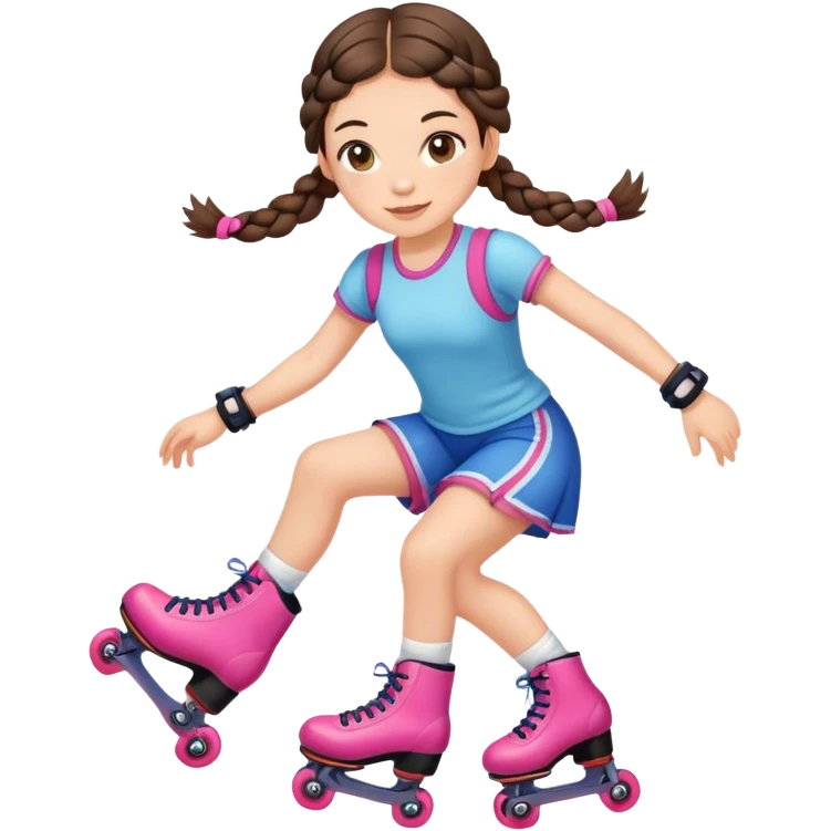 Cute girl, brunette with two braids, rollerskates emoji