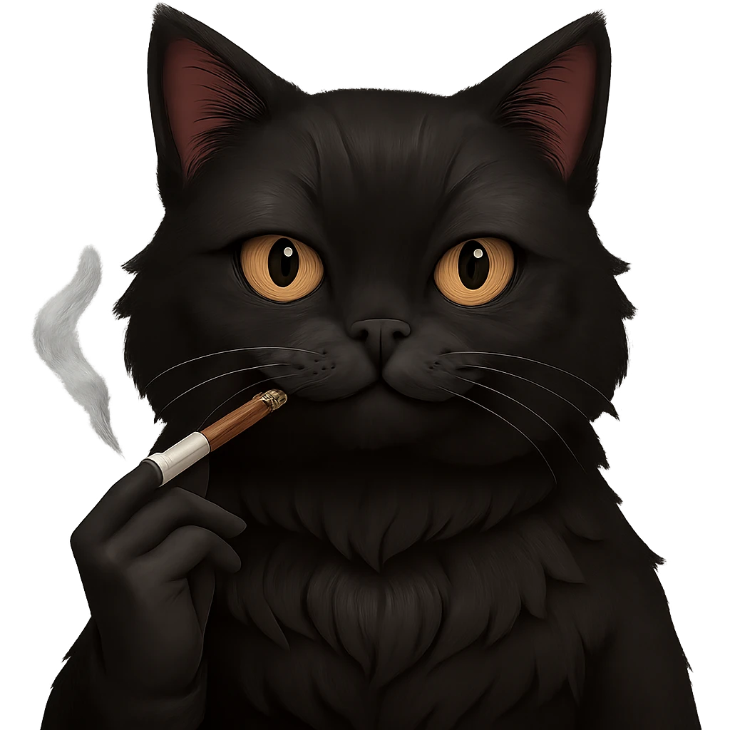 Make the cat black and make the joint clearly look like it contains weed, with a green leafy tip and a burning end, keep the background transparent. The style should be preserved as in the original image. emoji