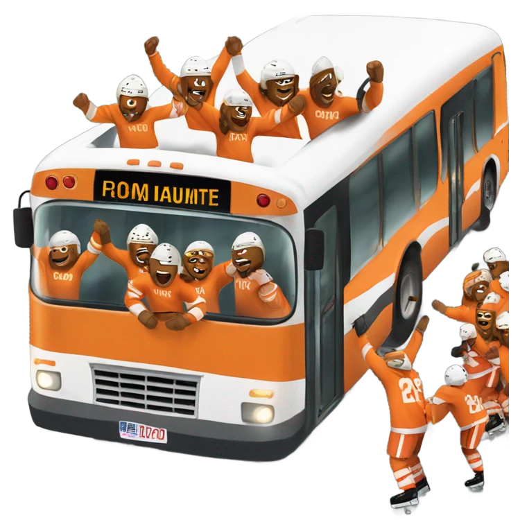 Hockey bus trip with orange white jerseys  emoji