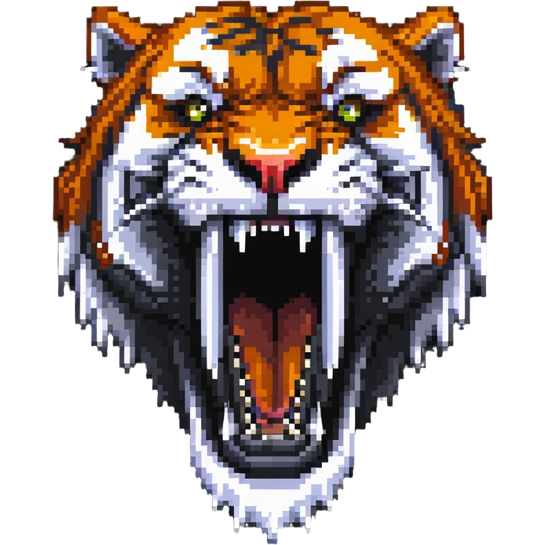 saber-toothed tiger with impossibly long fangs that are twice the length of its head, absurdly exaggerated canine teeth emoji