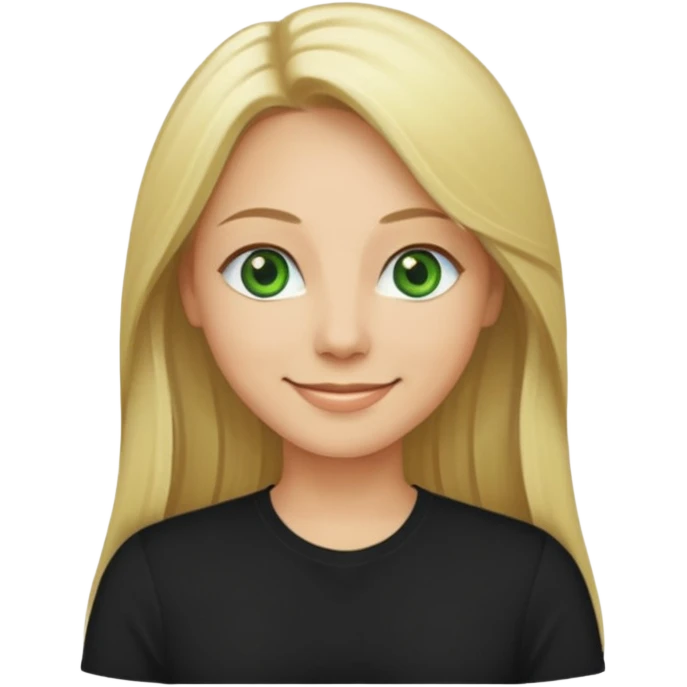 40 yr old long blonde straight hair green eyes black shirt smiling emoji