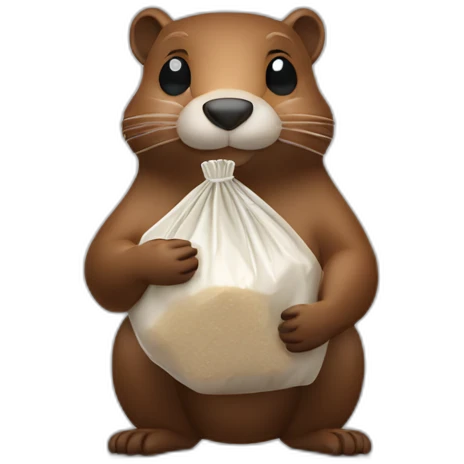 A beaver with a plastic bag filled with flour in his hands emoji
