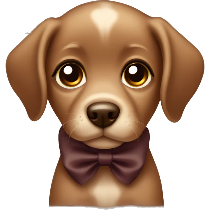 Mocha brown puppy with big eyes and a dark brown bow emoji
