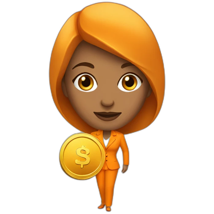 Posh-woman-with-orange-suit-holding-golden-coins emoji