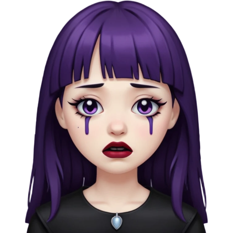 Gótica sem maquiagem de franjinha chorando noite emoji