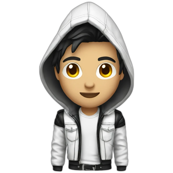 Punk male with hood wear white leather jacket with dark hair emoji
