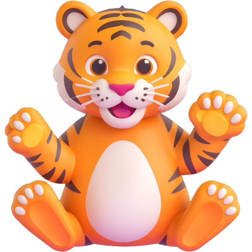 tiger with raised paw, 3D emoji style, soft shading, lively and expressive, suitable for app icon emoji