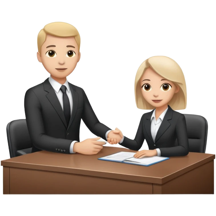 Professional business employer in suit interviewing candidate at desk emoji