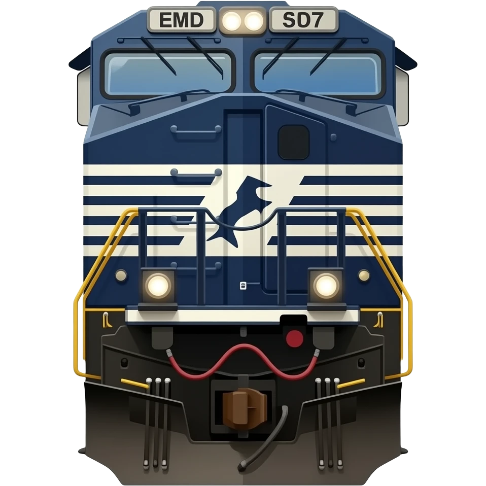 American made, EMD, SD, 70, locomotive engine, front view, plain color, cartoon style of a realistic picture emoji