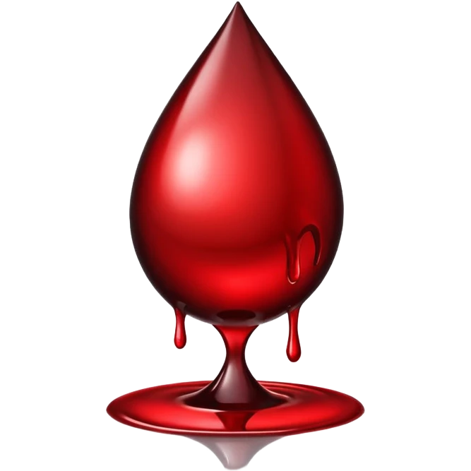 single blood drop emoji sculpted from dark liquid metal, glossy surface, dramatic reflections, futuristic minimal 3D style, isolated on white emoji