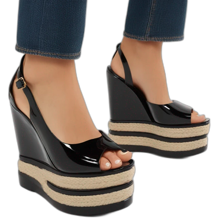 Platform wedges black patent louboutin sandal emoji