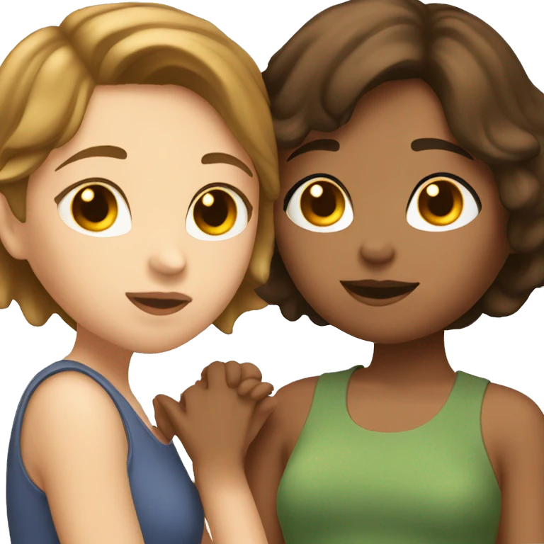 Two brown haired girls kissing, one with short hair, both white skin emoji