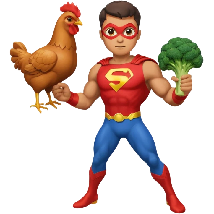 mister energy is a chain store selling healthy food, such as chicken, pork, or fish with vegetables.
create a mascot/superhero logo for this. emoji