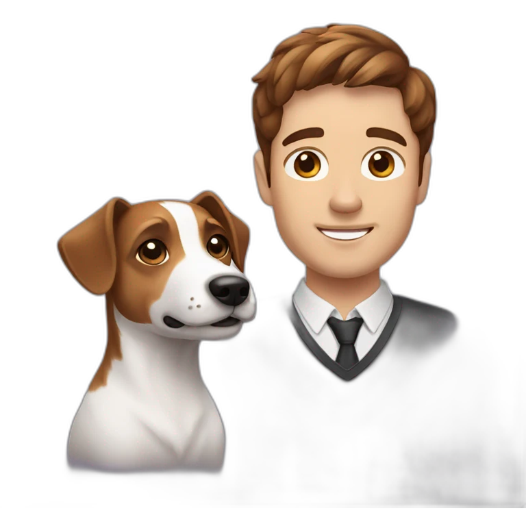 Man with brown hair with jack russell terrier dog emoji