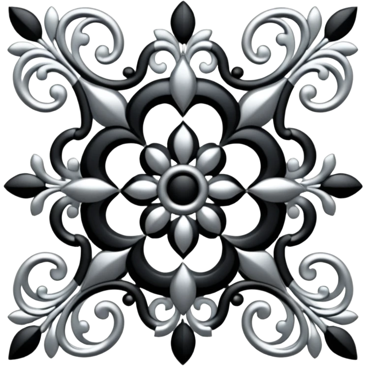 Black and silver filigree, 3D, extremely detailed design emoji