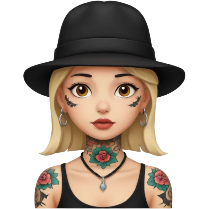 tattoo girl on her neck and body with black hat emoji